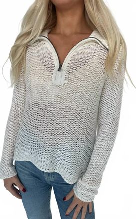 Wooden Ships Open Knit Zip Long Sleeve Top In Breaker White