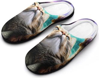 Generic Fantasy Cat Mens House Slippers Memory Foam Washable Cotton Slip on Home Shoes
