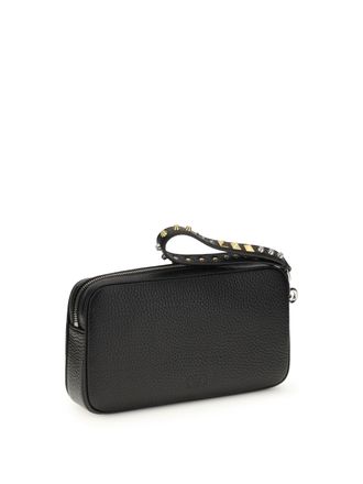 Valentino Garavani Mens Clutch Bag Rockstud Black Calf Leather Wash