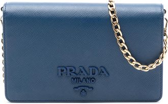 Prada Pre-owned Womens Saffiano Lux Monochrome Wallet On Chain - Medium Blue Leather - One Size