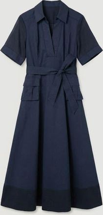 Karen Millen Utility Short Sleeve Organdie Midi Dress in Navy at Nordstrom, Size 10