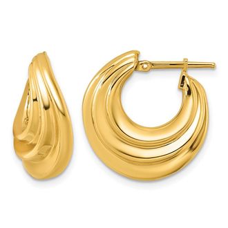 Diamond2Deal 14K Yellow Gold Polished Tri-Layer Waved Hoop Earrings