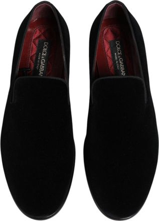 Dolce & Gabbana Black Velvet Loafers Formal Men Dress Shoes Cotton