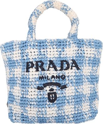 Prada Blue White Raffia Handbag Tote Bag (Pre-Owned)