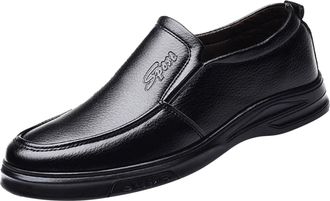 Generic Mens Slip On Leather Shoes for Business and Leisure Wear with Breathable Comfortable Design in Timeless Solid Color (Black, 5.5)