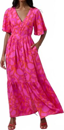Sugarlips Inara Floral Evianna Button Down Flutter Maxi Dress In Magenta Multicolor