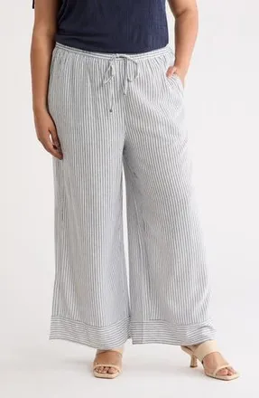 Max Studio Stripe Pull-On Wide Leg Pants in Navy/Cream Static Stripe at Nordstrom Rack, Size 1 X