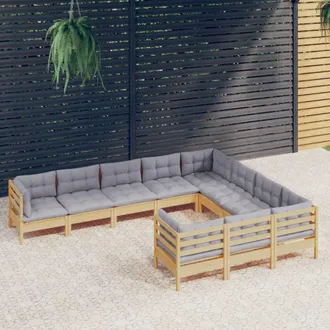 vidaXL Juego De Muebles De Jard&iacute;n 10 Pzas Y Cojines Madera De Pino Vidaxl