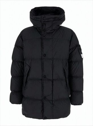 Stone Island Quilted Down Jacket With High Collar And Signature Patch