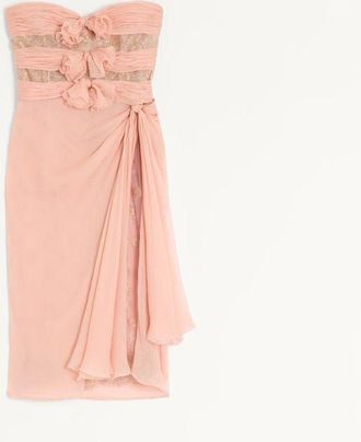 Valentino Abito In Chiffon Crepponne Donna SWIRL PINK/ORO 36