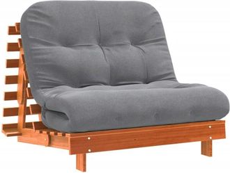 vidaXL Futon Sofa Bed with Mattress Wax Brown 100x206x11 cm Solid Wood Pine Vidaxl