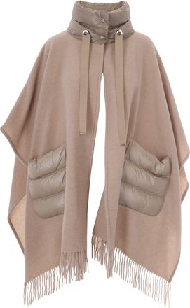 Herno Velvety Texture Wool And Cashmere Poncho With Padded Details