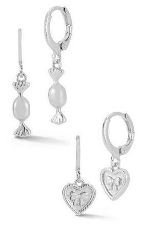 Glaze Jewelry Set of 2 Candy & Heart Drop Huggie Hoop Earrings in Silver at Nordstrom Rack
