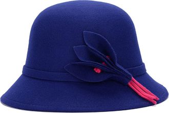 Generic Ladies Wool Bowler Winter 1920s Vintage Cloche Floral Fedora Church Caps Western Warm Party Travel Fashion Derby Bucket Hats for Women Blue