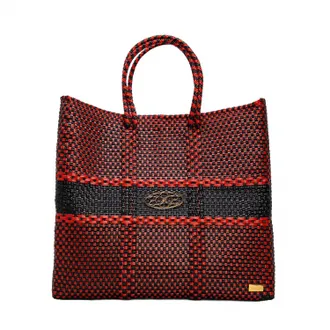 Lola's Bag Womens Medium Woven Striped Shoulder Strap Tote Bag In Red/black