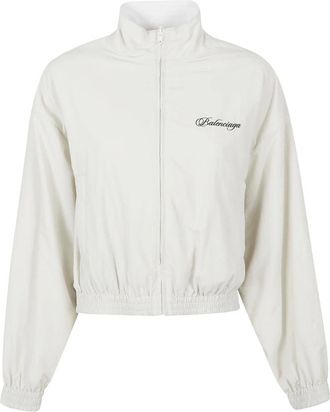 Balenciaga Jassen, Dames, Wit, S, Polyester, Cursive Tracksuit Jacket