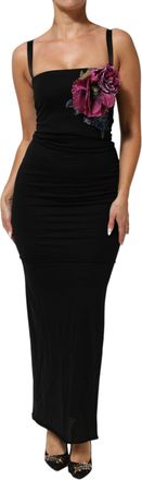 Dolce & Gabbana Black Flower Applqies Bodycon Sheath Womens Dress