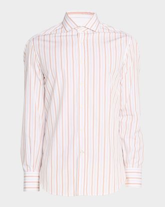 Brunello Cucinelli Mens Multi-Stripe Cotton Slim-Fit Button-Down Shirt