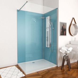 Aurlane Paneles Murales Azul 120+90 - Perfiles Cromados Y Plato Acrilico 120x90
