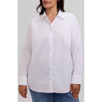 Foxcroft Meghan Non-Iron Cotton Button-Up Shirt in White at Nordstrom, Size 1X