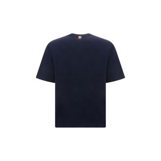 Thom Browne Cotton Crew-Neck with Tricolor Trim Pocket T-Shirt - Navy