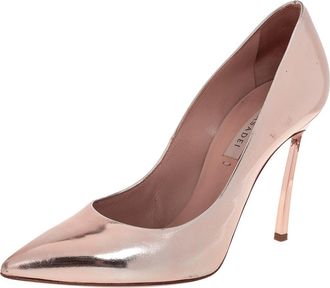 Casadei Rose Gold Leather Blade Pointed Toe Pumps