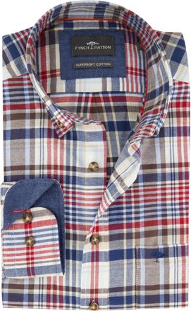 Fynch-Hatton Fynch-Hatton overhemd ml 5 blauw rood geruit flanel