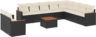 vidaXL Set De Sof&aacute;s De Jard&iacute;n 11 Pzas Y Cojines Rat&aacute;n Sint&eacute;tico Negro Vidaxl