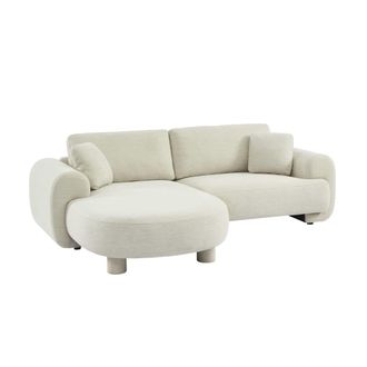 Sweeek Sof&aacute; esquinero izquierdo con patas redondas, 3 plazas, crema