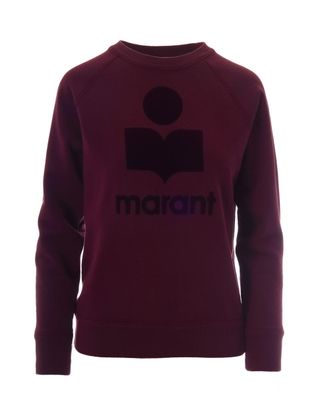 Isabel Marant Crew Neck Burgundy Sweatshirt with Flocked Logo Detail