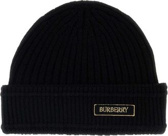 Burberry Black Textured Logo Beanie Hat