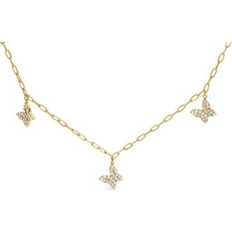House of Brilliance 14KT Yellow Gold 1/2 Cttw Diamond Butterfly Station Paperclip Station Necklace at Nordstrom
