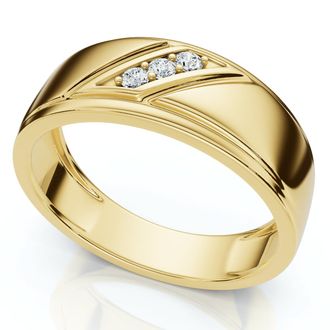 Pompeii3 1/16Ct TW Three Stone Mens Brushed Diamond Lab Grown Wedding Ring in 14k Gold