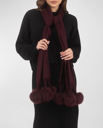 Gorski Select Cashmere Stole With Lamb Shearling Poms