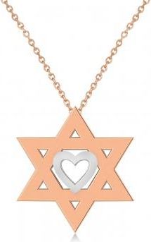 Allurez Jewish Star of David & Heart Pendant Necklace 14K Two-Tone Rose Gold