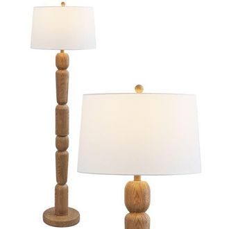 Jonathan Y Designs Rustara Cottage Farmhouse Turned Resin/Iron LED Floor Lamp in Antique Brown Wood Finish at Nordstrom