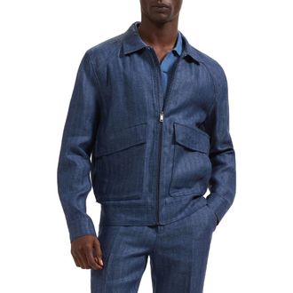 Bugatchi Linen Bomber Jacket in Navy at Nordstrom, Size Xx-Large