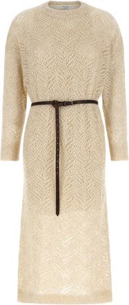 Brunello Cucinelli Beige Crew Neck Midi Dress