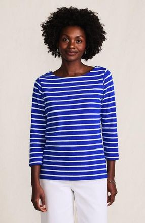 Lands End Mariner Jersey Boatneck Top in Vibrant Lapis Breton Stripe at Nordstrom, Size X-Large P