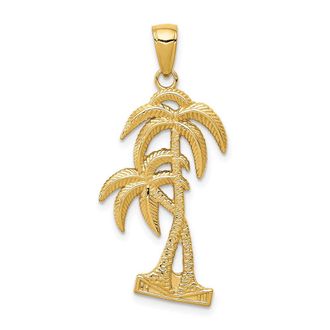 Diamond2Deal 14k Yellow Gold Polished Textured Palm Trees Pendant
