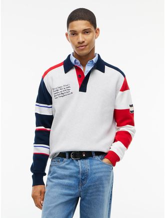 Tommy Hilfiger Mens Tommy Jeans Colorblock Sweater Polo - Ice Grey - L