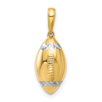 Diamond2Deal 14k Yellow Gold White Rhodium Diamond-Cut 3D Football Pendant