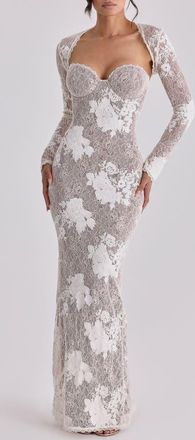 House of CB Lucienne Lace Corset Strapless Gown & Bolero Set in Ivory at Nordstrom, Size X-Large A