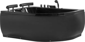 Beliani Ba&ntilde;era De Hidromasaje De Acr&iacute;lico Sanitario Negro Con Led Derecha Doble 158 X 113 Cm Dise&ntilde;o Moderno Paradiso