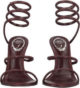 Rene Caovilla Cleo Burgundy Satin High-Heeled Sandals