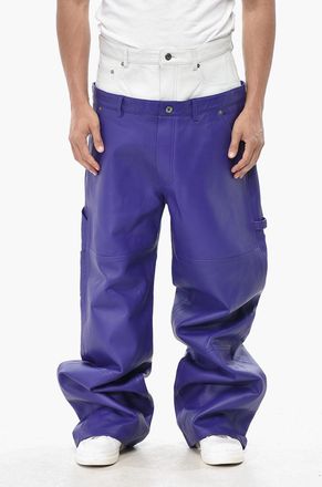 Off-white Pantaloni in Pelle in Doppio Tessuto Bicolore Off-White