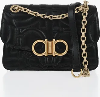 Ferragamo Quilted-Effect Leather Shoulder Bag With Gold Gancini Detail Salvatore Ferragamo