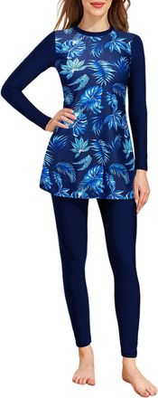 Generic Muslim Swimsuit for Women Long Sleeve Two Piece Swimwear with Long Pants Modest Split Tankini Bathing Suit Plus Size Burkini Beach Dresses IsIamic Swi