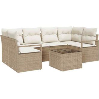 vidaXL Vidaxl - Conjunto De Sof&aacute; De Jard&iacute;n 7 Pcs Beige, Crema 55 X 55 X 37 Cm