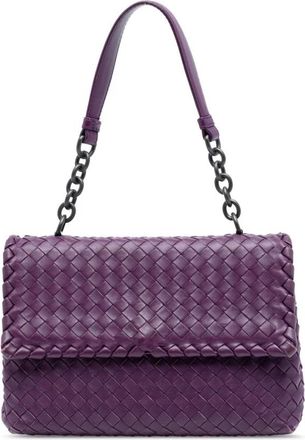 Bottega Veneta Pre-owned Shoulder Bags, female, Purple, Size: ONE SIZE Pre-owned Woven Leather Shoulder Bag